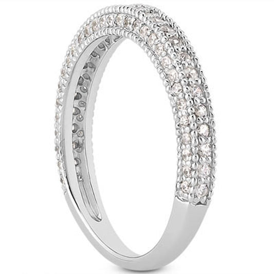 14k White Gold Fancy Pave Diamond Milgrain Textured Wedding Ring Band — photo 2 of 4