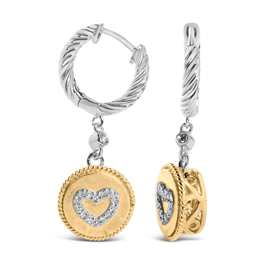 18K Yellow Gold Plated .925 Sterling Silver 1/8 Cttw Diamond Heart Medallion Drop and Dangle Earring (I-J Color, SI1-SI2 Clarity) — photo 1 of 10