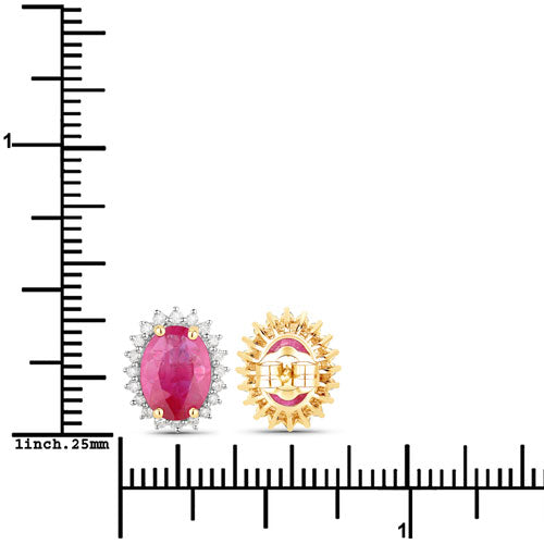 3.14 Carat Genuine Ruby and White Diamond 14K Yellow Gold Earrings