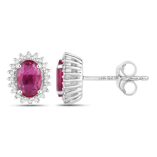 1.16 Carat Genuine Ruby and White Diamond 14K White Gold Earrings