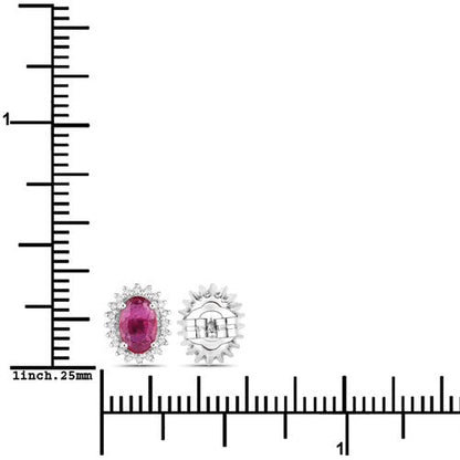 1.16 Carat Genuine Ruby and White Diamond 14K White Gold Earrings