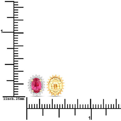 1.16 Carat Genuine Ruby and White Diamond 14K Yellow Gold Earrings