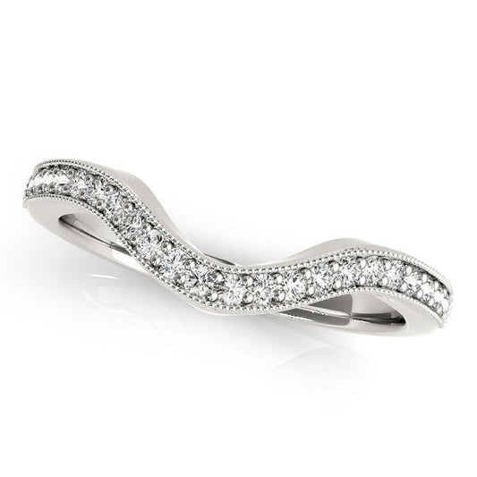 14k White Gold Milgrained Border Curved Diamond Wedding Band (1/5 cttw) — photo 1 of 2