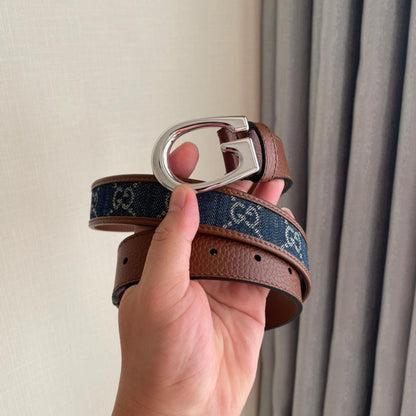 GUCCI Embellished coated-canvas and leather belt 'Brown/Blue'