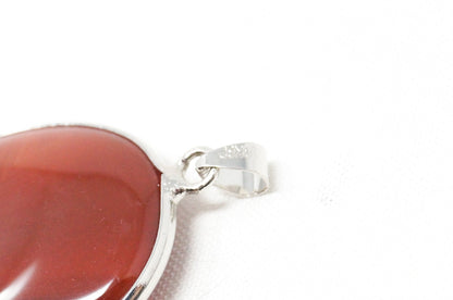 Vintage Large Red Lace Agate 18K White Gold Plated Sterling Silver Pendant