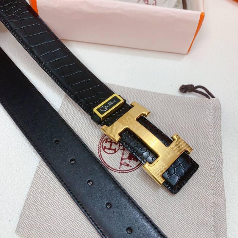 Hermes Men Gold Buckle Belt 'Black'