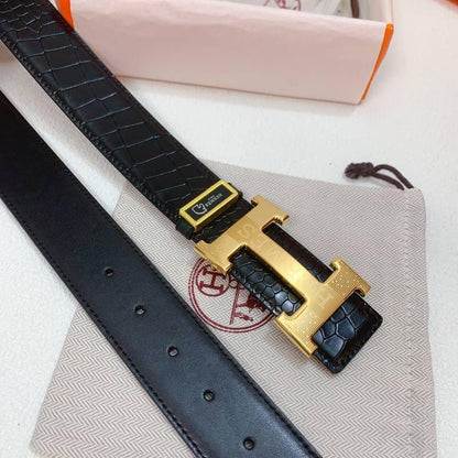 Hermes Men Gold Buckle Belt 'Black'
