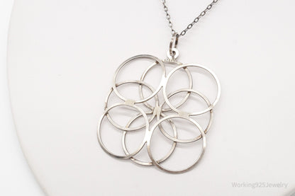 Vintage Modernist Linked Circles Sterling Silver Pendant - 835S Silver Chain