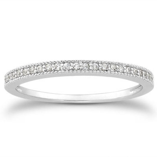 14k White Gold Diamond Micro Pave Diamond Milgrain Wedding Ring Band — photo 1 of 4