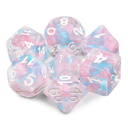 Pink Butterfly Ribbon Dice — 7-Piece RPG Dice Set