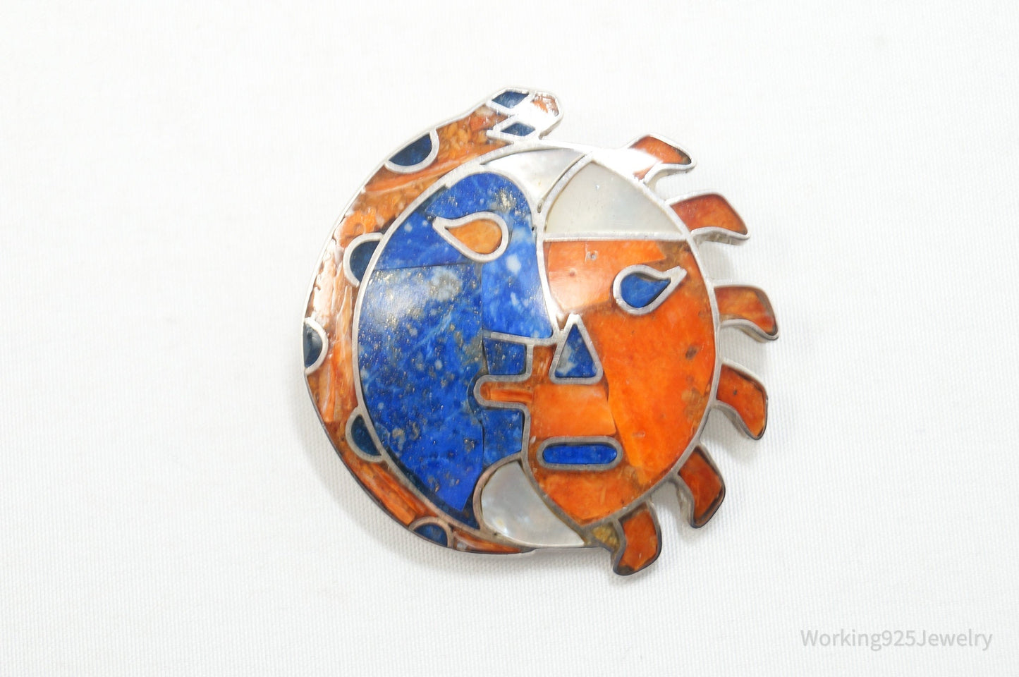 Broche/Colgante Sol y Luna Vintage Mexicano – Plata 950 – Joyería Artesanal del Suroeste