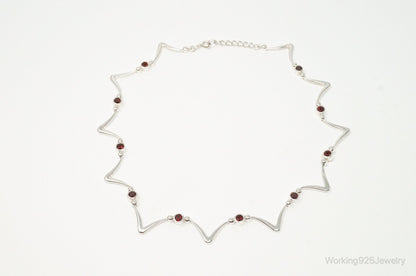 Vintage Modernist Style Garnet Sterling Silver Necklace