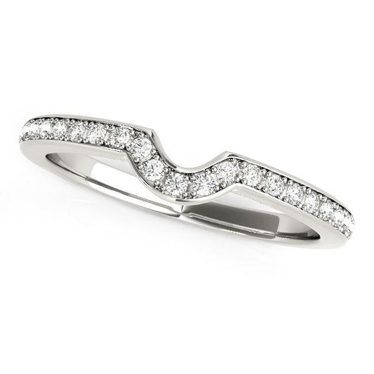 14k White Gold Modern Curved Prong Set Diamond Wedding Band (1/8 cttw) — photo 1 of 2
