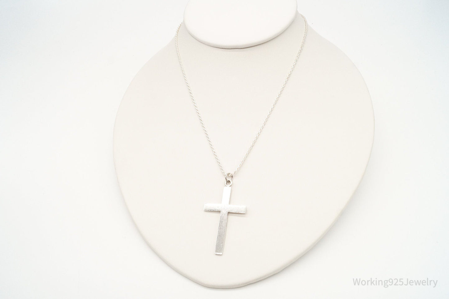 Vintage Large Designer HBF Cross Sterling Silver Necklace