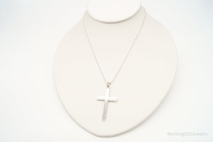 Vintage Large Designer HBF Cross Sterling Silver Necklace