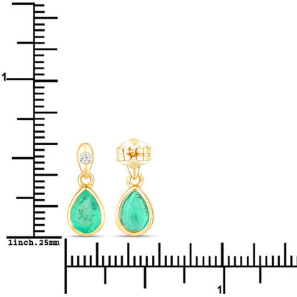 1.35 Carat Genuine Zambian Emerald and White Diamond 14K Yellow Gold Earrings
