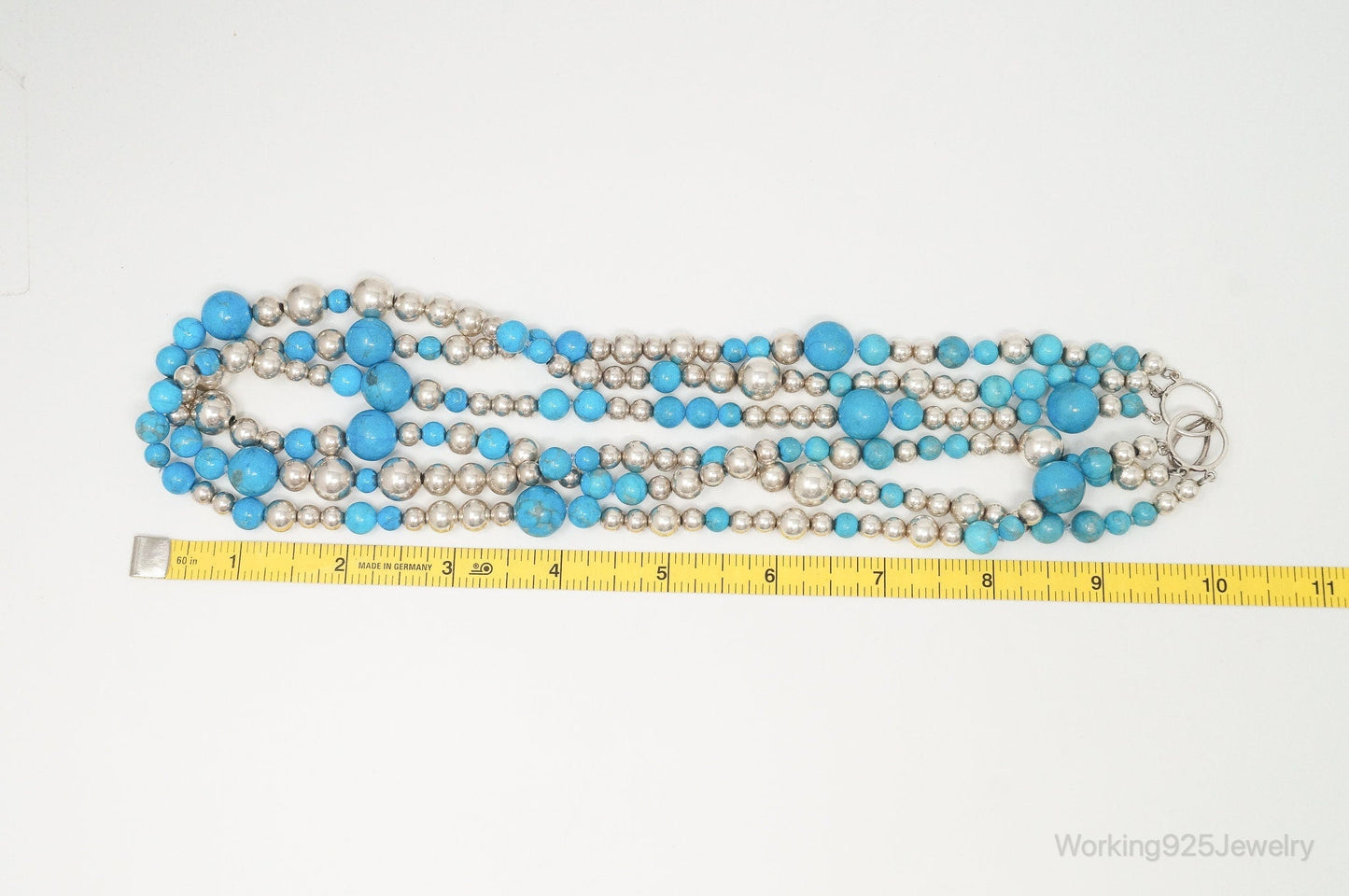 Vintage Native American Turquoise Beaded Sterling Silver Necklace