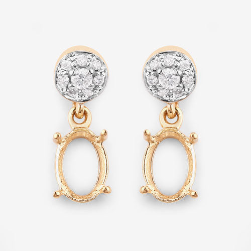 0.11 Carat Genuine White Diamond 14K Yellow Gold Semi Mount Earrings - holds 7x5mm Oval Gemstones