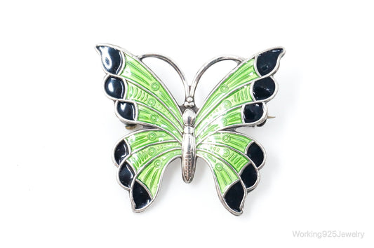 Vintage Danish Meka Butterfly Enamel Sterling Silver Pin Brooch