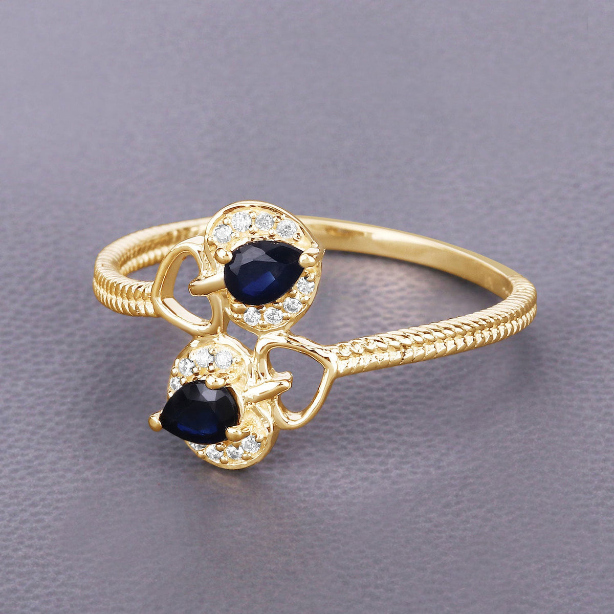 0.34 Carat Genuine Blue Sapphire and White Diamond 14K Yellow Gold Ring