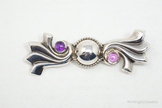 Vintage Mexican Amethyst AME Modern Sterling Silver Brooch Pin