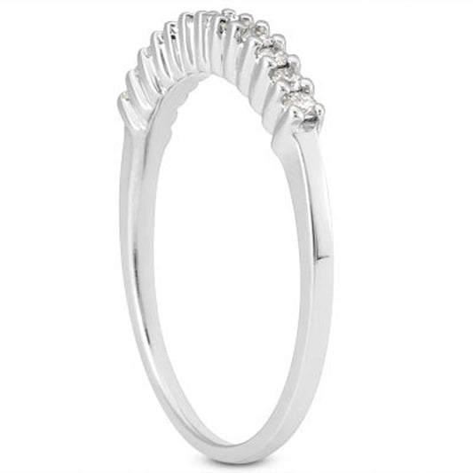 14k White Gold Raised Shared Prong Diamond Wedding Ring Band — photo 2 of 4