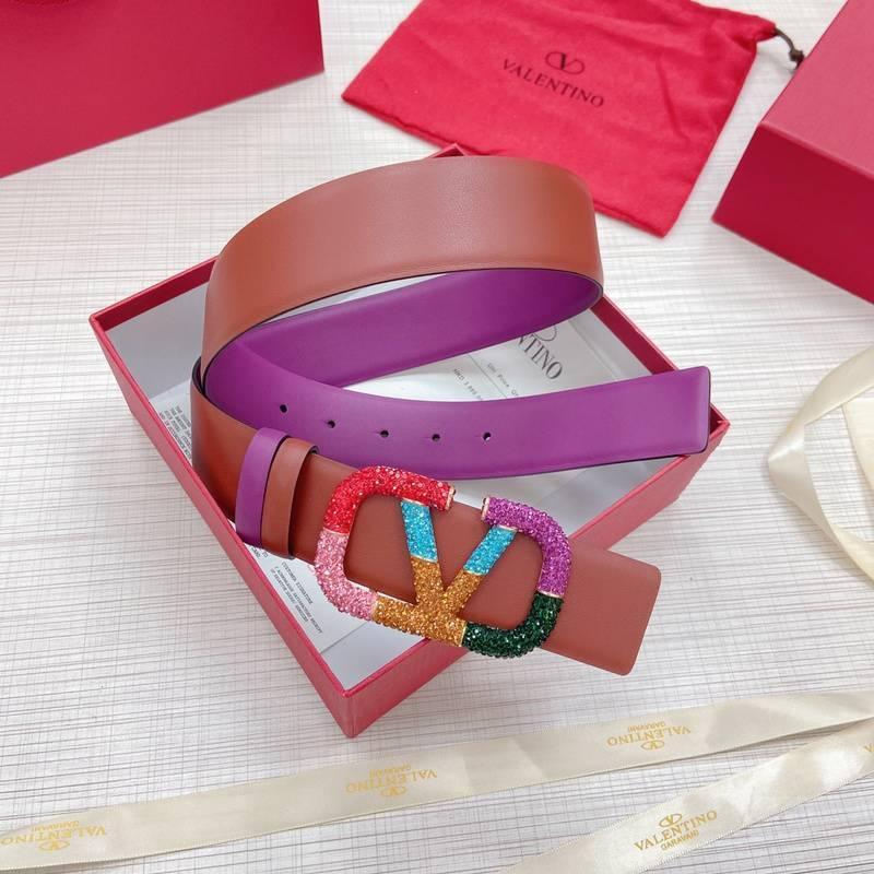 VALENTINO GARAVANI V logo Rainbow Reversible Leather Belt 'Brown/Purple'