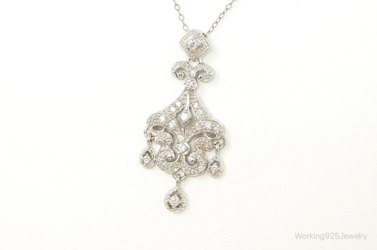 Vintage Cubic Zirconia Art Deco Sterling Silver Necklace