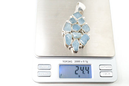 Vintage Blue Gemstone Cluster Southwestern Style Sterling Silver Pendant