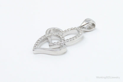 Vintage Open Hearts Cubic Zirconia Accented Sterling Silver Necklace Pendant
