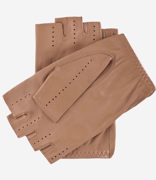 Rossana (beige) - Italian fingerless lambskin leather driving gloves — photo 2 of 8