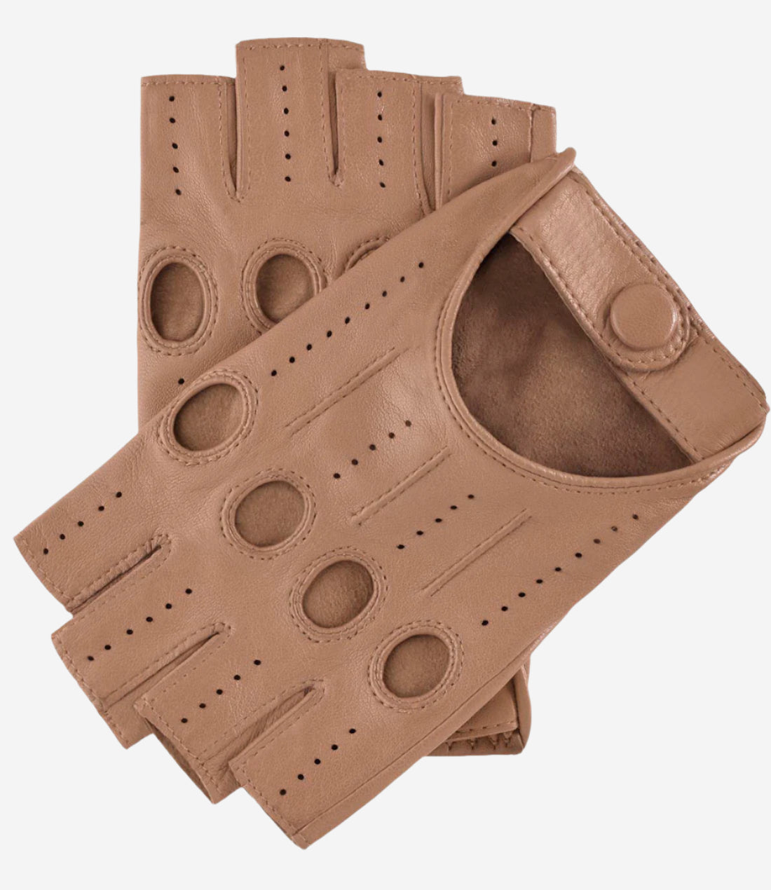 Rossana (beige) - Italian fingerless lambskin leather driving gloves — photo 1 of 8