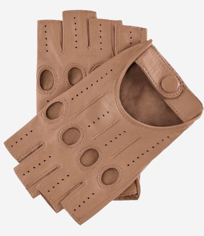 Rossana (beige) - Italian fingerless lambskin leather driving gloves — photo 1 of 8