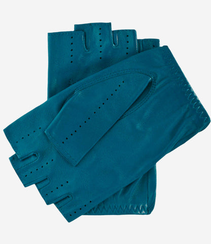 Rossana (turquoise) - Italian fingerless lambskin leather driving gloves — photo 2 of 8