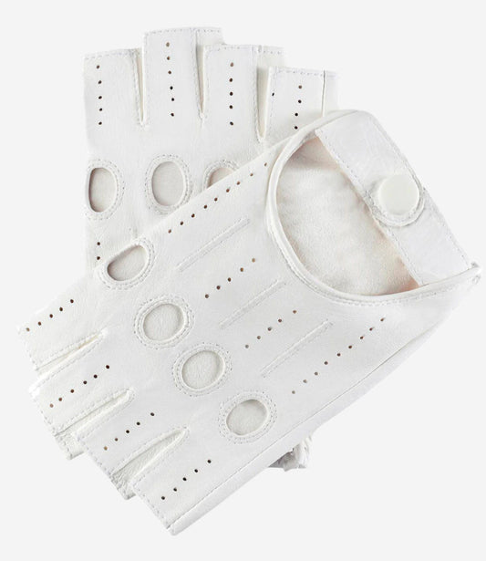 Rossana (white) - Italian fingerless lambskin leather driving gloves — photo 1 of 8