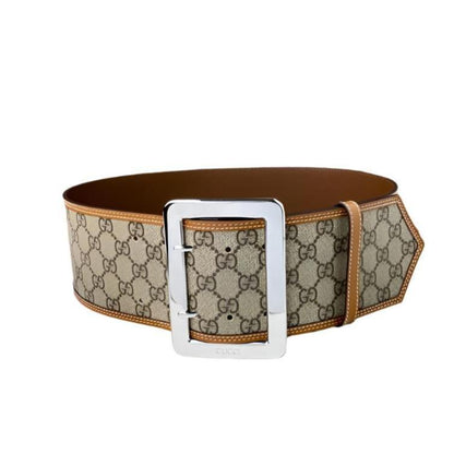 GUCCI Embellished coated-canvas and leather Women belt 'Beige'