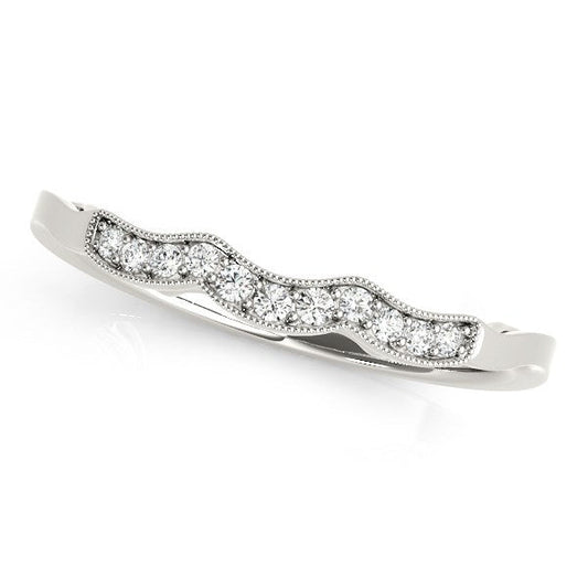 14k White Gold Wave Style Milgrained Diamond Wedding Ring (1/20 cttw) — photo 1 of 2
