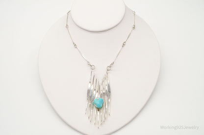 Vintage Turquoise Modernist Silver Necklace