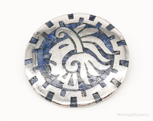 Vintage Mexico Handmade Sodalite Inlay Aztec Sterling Silver Pendant Pin — photo 1 of 10