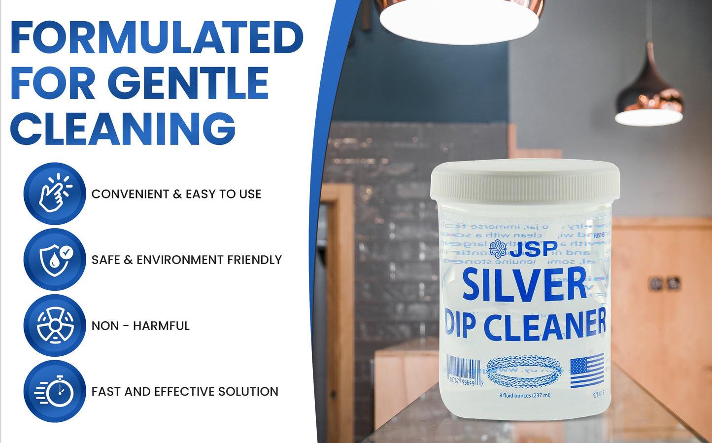 Limpiador de plata esterlina JSP, removedor de manchas para joyas de 925, solución de limpieza, 236 ml
