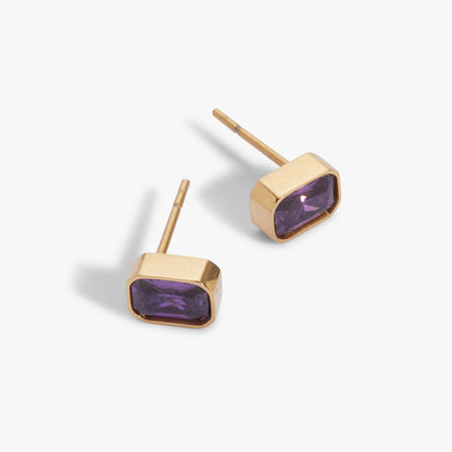 February Emerald-Cut Birthstone Stud Earrings