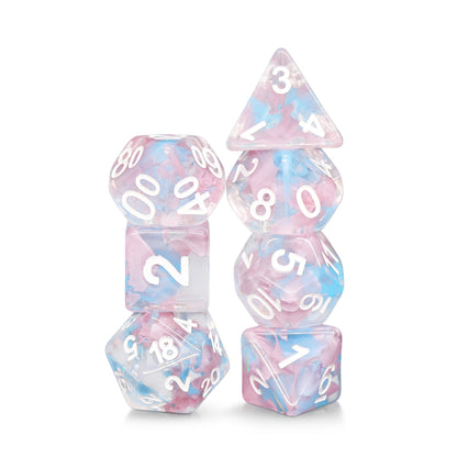 Pink Butterfly Ribbon Dice — 7-Piece RPG Dice Set