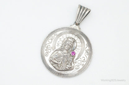 Vintage Ruby Religious Sterling Silver Pendant Charm