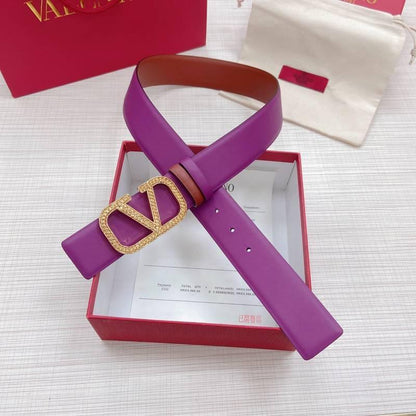 Valentino V logo Hammered Buckle Reversible Wide Signature Belt 'Purple/Brown'