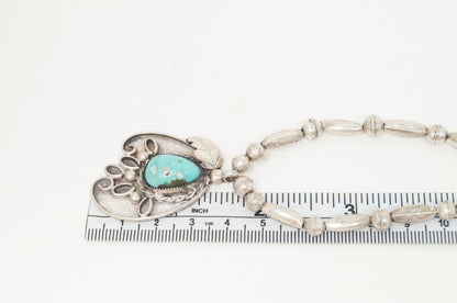 Vintage Native American Signed MV Turquoise Rope Sterling Silver Necklace