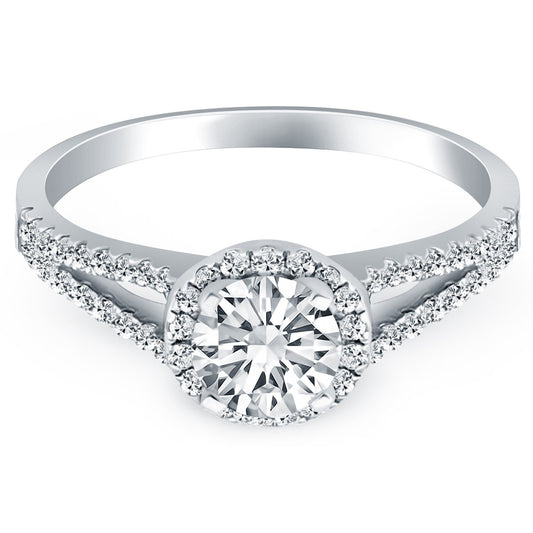 14k White Gold Diamond Halo Split Shank Engagement Ring — photo 2 of 6