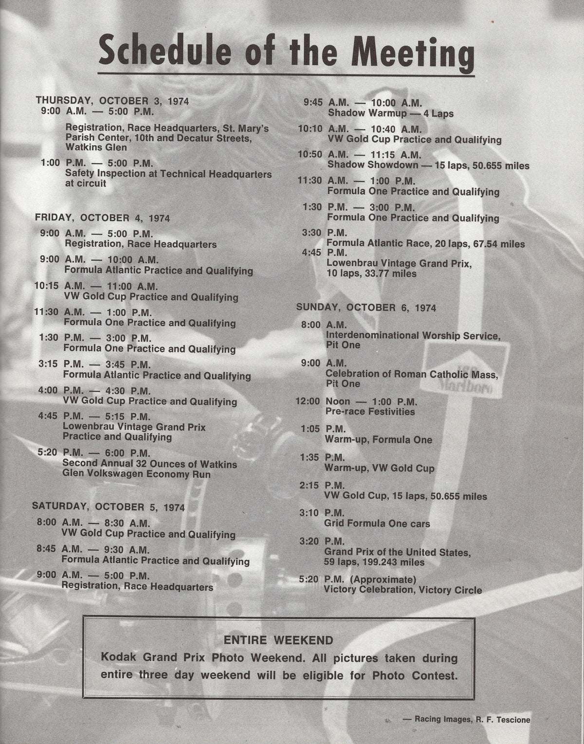F1 1974 USGP Watkins Glen Program