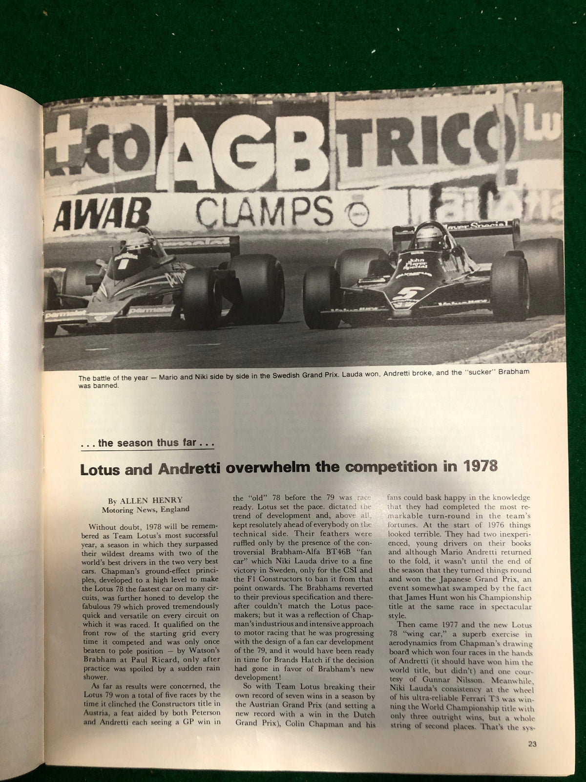 F1 1978 USGP Watkins Glen Program - Mario Andretti World Champion