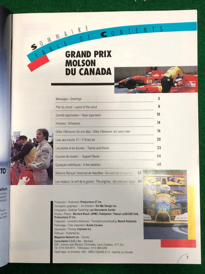 F1 1992 Canadian Grand Prix Montreal Program