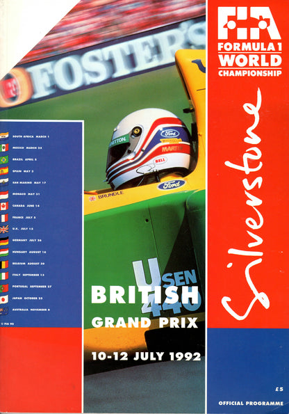 F1 1992 British Grand Prix Silverstone Program